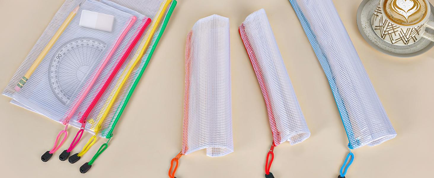 30pcs Mesh Zipper Pouch Bags, 8 Sizes Plastic Zippered Storage Bags for Organizing, Clear Pouches with Zipper, Waterproof Mesh Pouch for Office School Supplies, Home Organize, Travel Storage