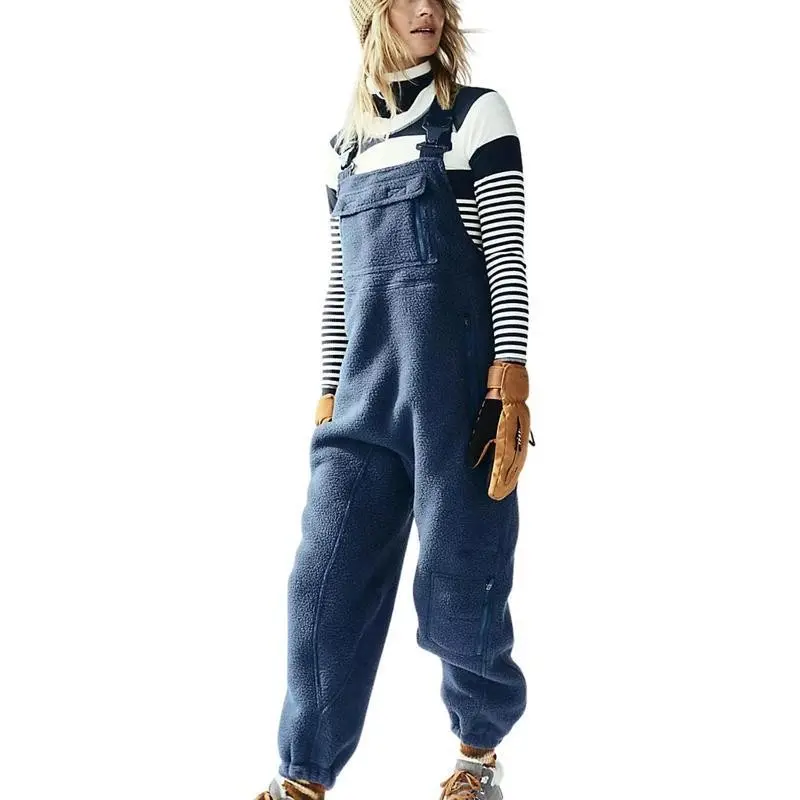 activewear Women's fleece-lined overalls |   Winter Warm Casual Loose Jumpsuit Plush Ski Overalls (with Pockets)