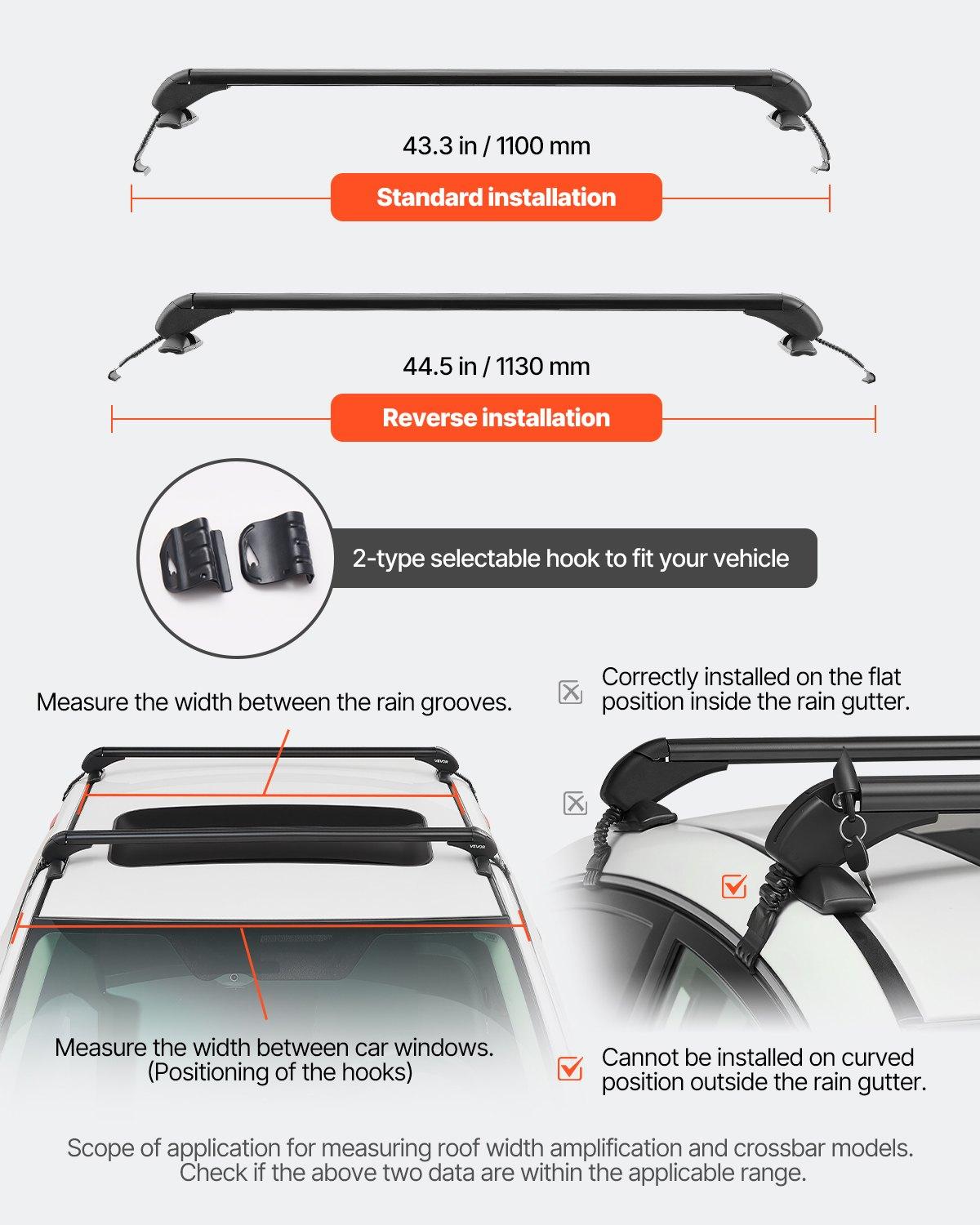 VEVOR Roof Rack Cross Bars, Universal Fit for Naked Roofs Without Raised Rails/Flush Rail/Black Moldings, 165 LBS Capacity, Lockable Heavy Duty Aluminum Crossbar Racks Roof Rail Rooftop Luggage Canoe