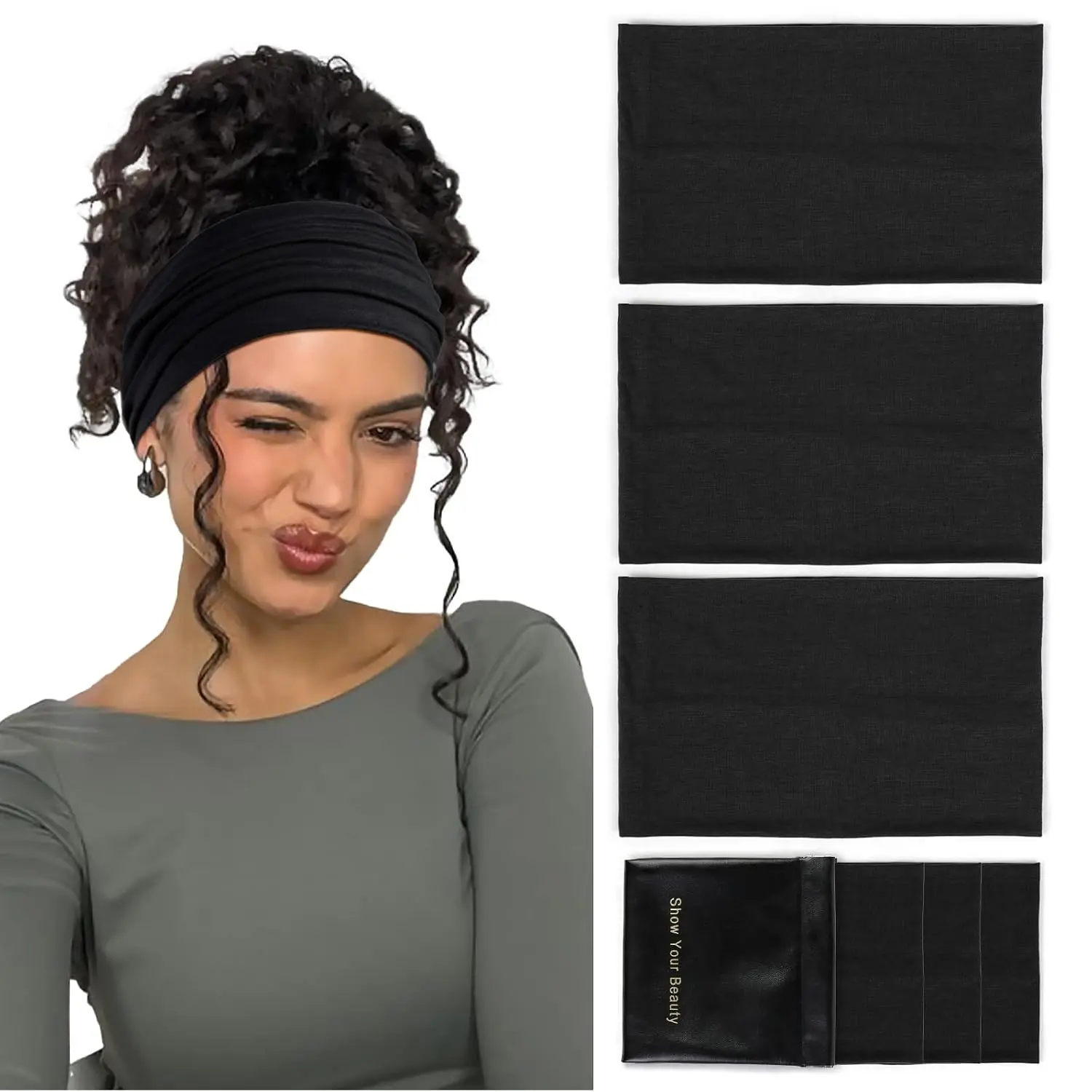 Black Headbands for Women Wide Headbands for Women Non Slip Thick Womens Headband Boho Elastic Hair Bands for Women's Hair Stretchy   Band for Workout Running Working