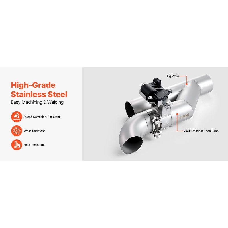 VEVOR Electric Exhaust Cutout, 2.5 Inch Universal Stainless Steel Exhaust Valve Kit with One Controller Remote Kit, Cut Out Valve, Y Pipe, Remote Control Box, Fits Trucks, Sedans, Sports Cars, SUVs