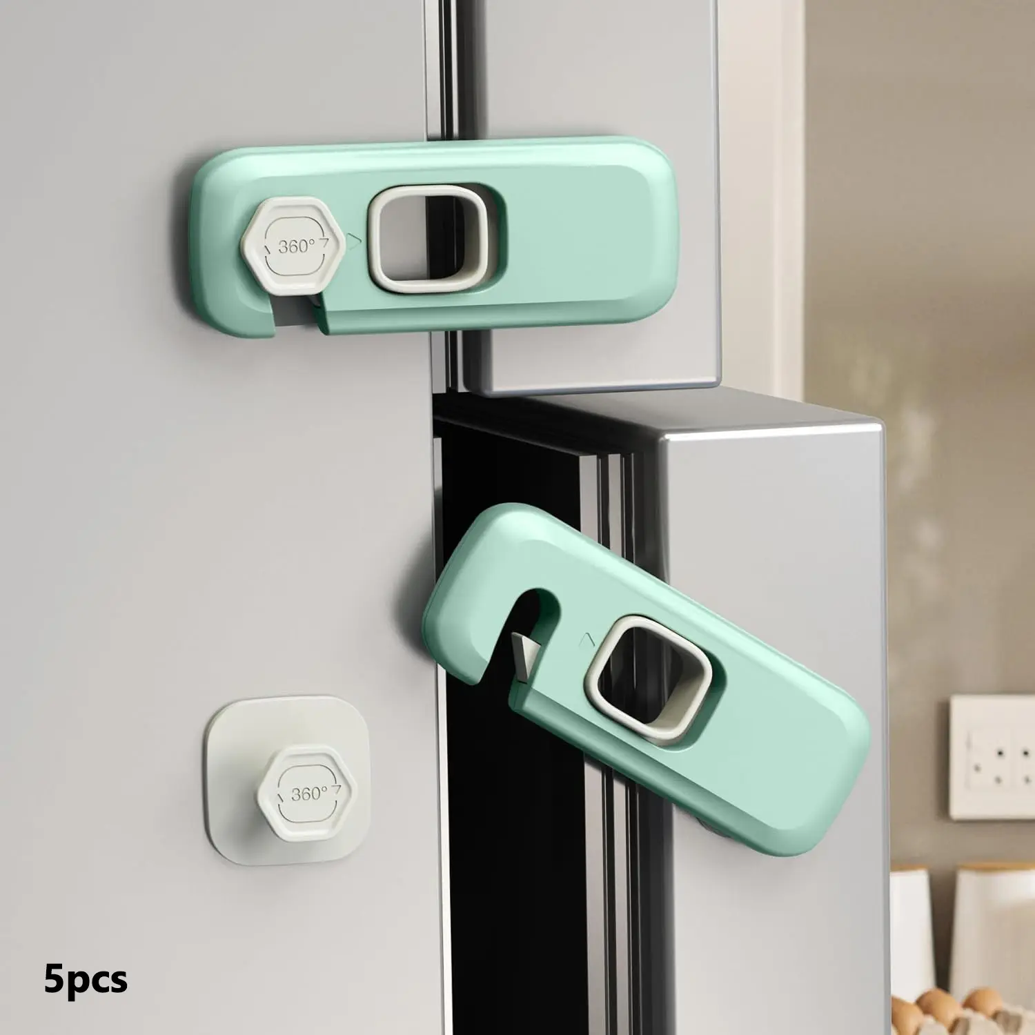 5 Pack Child Proof Refrigerator Lock, Fridge Locks for Kids with Sticky Adhesive Pads, Child Safety Locks for Doors, RV Refrigerator, Oven Lock Child Safety Baby Cabinet Locks