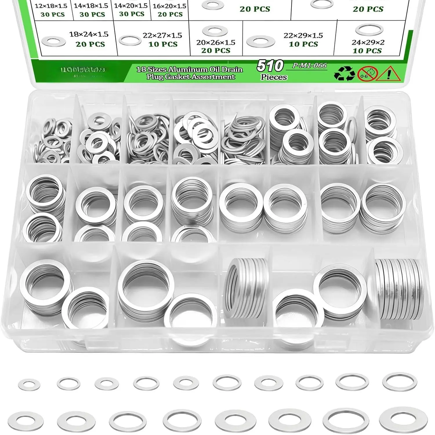 510 count Oil Drain Plug Crush Washer Kit,18 Sizes  Oil Drain Plug Gasket , M6 M8 M10 M12 M14 M16 M18 M20 M22 M24,Crush Washer Oil Drain Plug