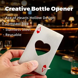 2-Pack Ace of Hearts Card Bottle Opener, Pocket Portable Beer Opener, Unique Heart Shaped Novelty Gift, Wedding Favors & Valentines Day Mini Gifts