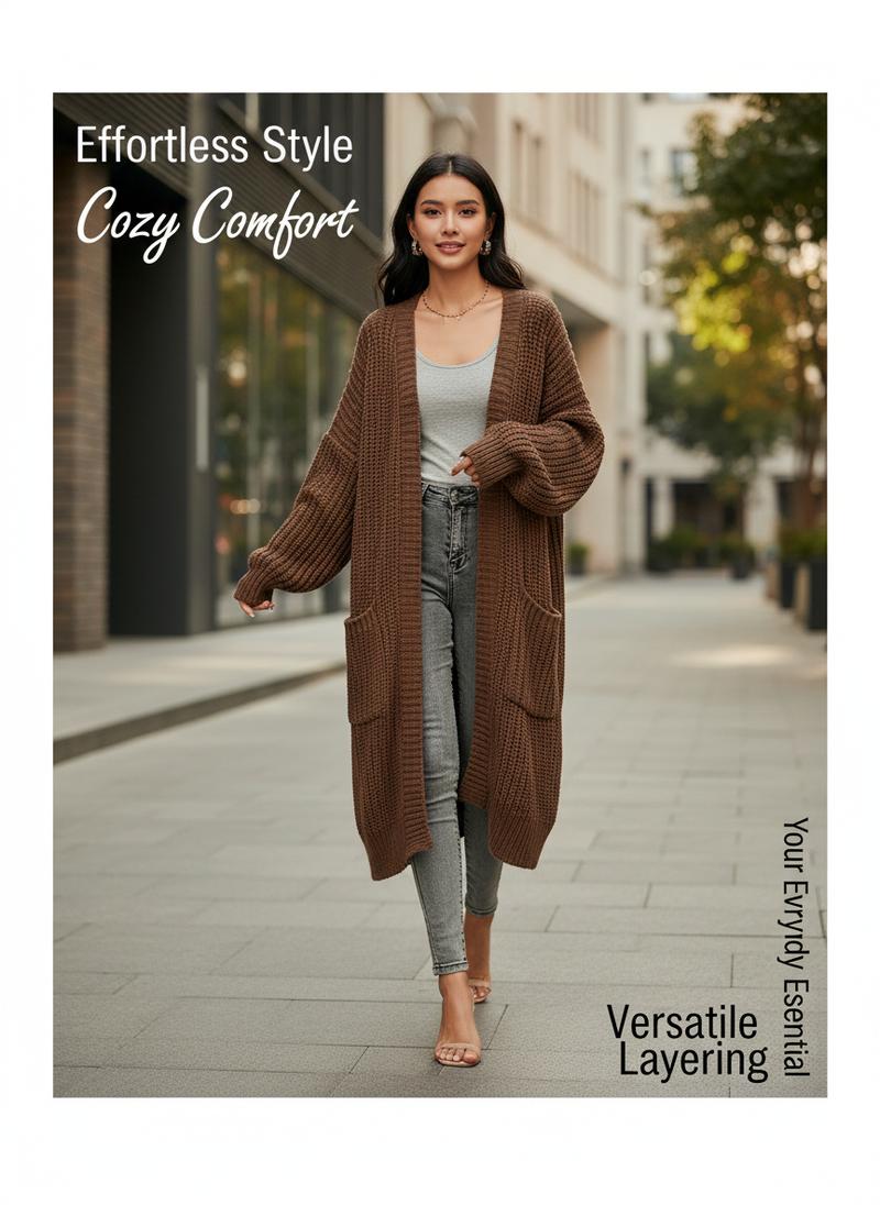 Women 2026 Long Knee Length Tunic Cardigan Sweater Autumn Winter New Lazy Style Loose Thickened Knitted Coat Fashion Trend Suitable for Formal Occasions or Daily Wear Pursuing Unique Temperament