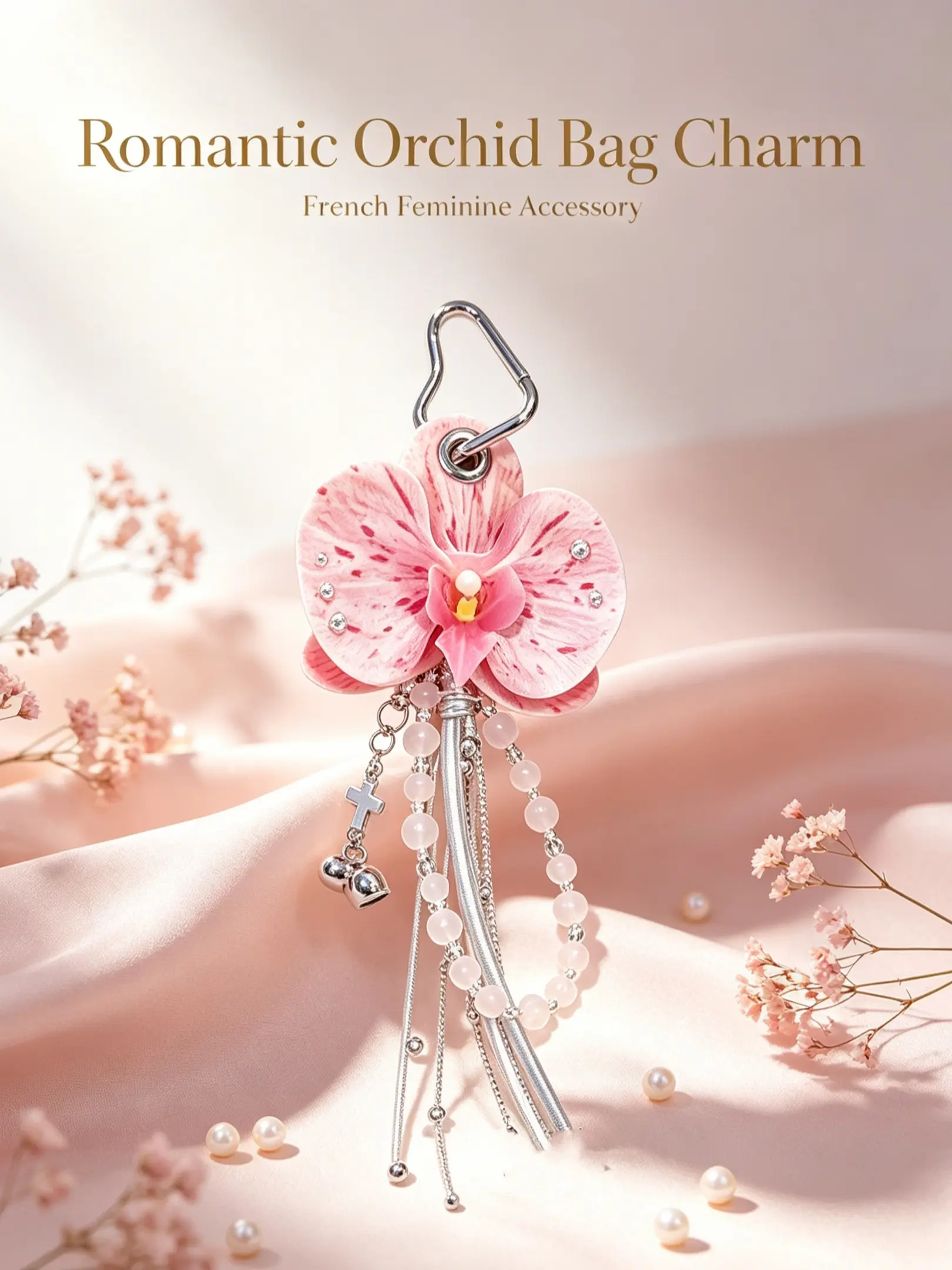 [NEW] Handcrafted Mini pink Orchid Bag Charm – Cute Floral Keychain