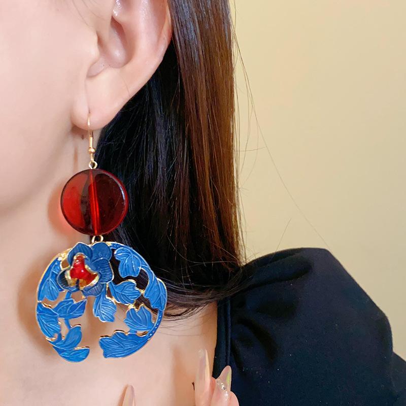 Silver Needle Resin Flower and Leaf Chinese Style Earrings, New Chinese Style Unique Design Ear Drops, Vintage Cheongsam New Style Jewelry for Women