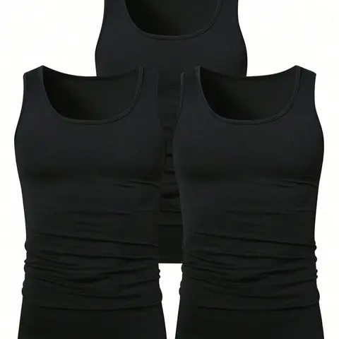 Men's Solid Color Scoop Neck Tank Top, Knitted Tank Tops, Menswear Regular Fit Casual Classic Comfy Breathable Sleeveless Top for Daily Wear, Men's All-Match Clothes for All Seasons, Matching, Summer Sleeveless Top
