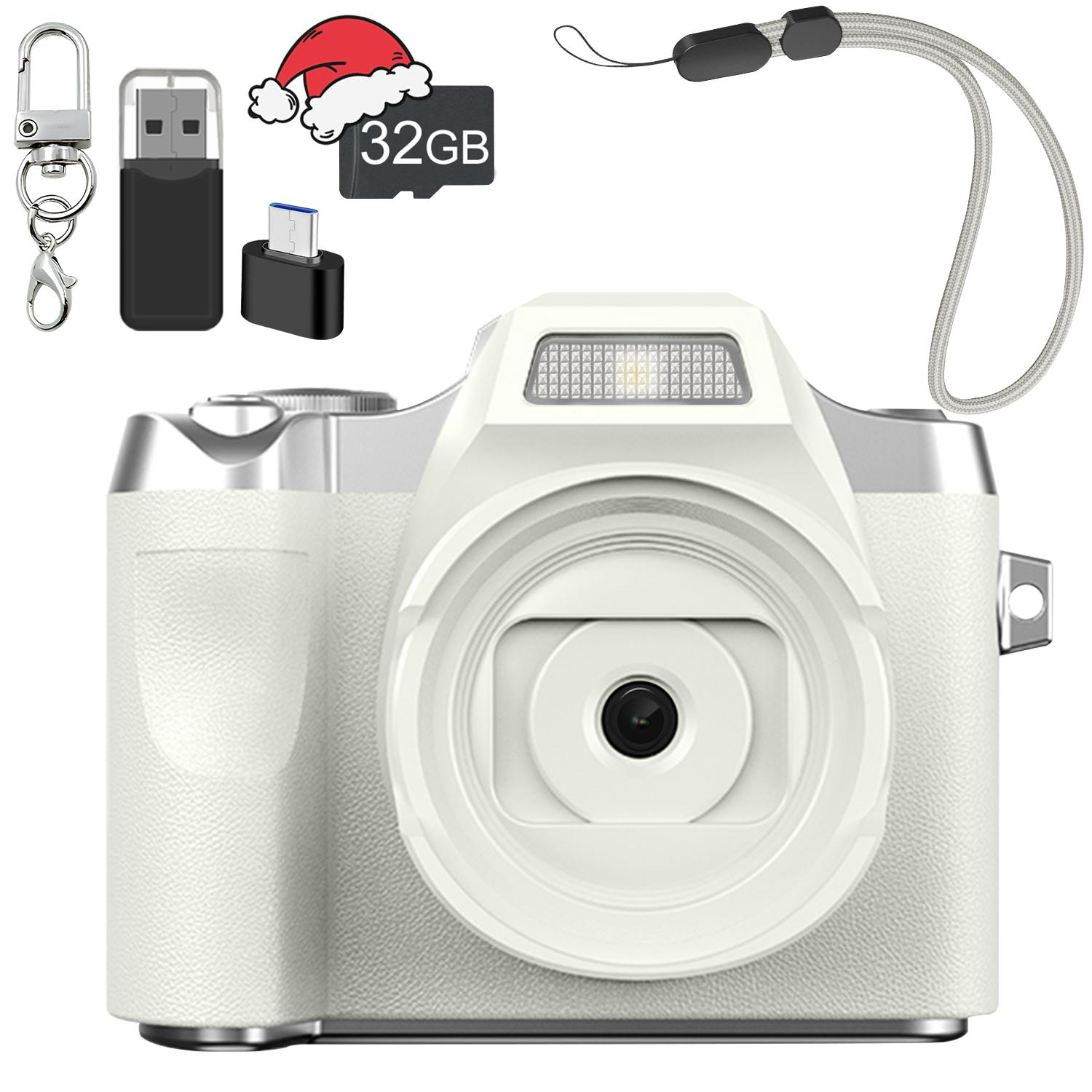Mini digital camera with high-definition screen，rechargeable retro appearance，equipped with 32GB memory card，suitable for outdoor travel，high-definition video recording，making memories more exciting