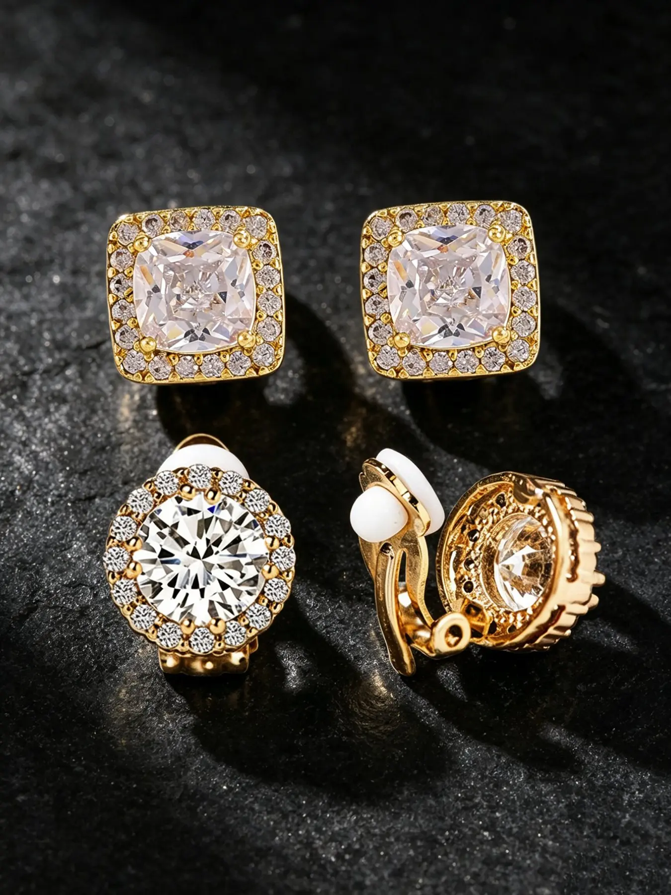 2 Pairs Of Classic Retro Ladies' Ear Clips Without Ear Holes, Non Pierced Earrings, Copper Inlaid Sparkling Synthetic Zircon Ear Buckles, Geometric Circular Design, Neutral Style Versatile Stackable Earrings, Suitable For Daily Commuting And Dating Wear
