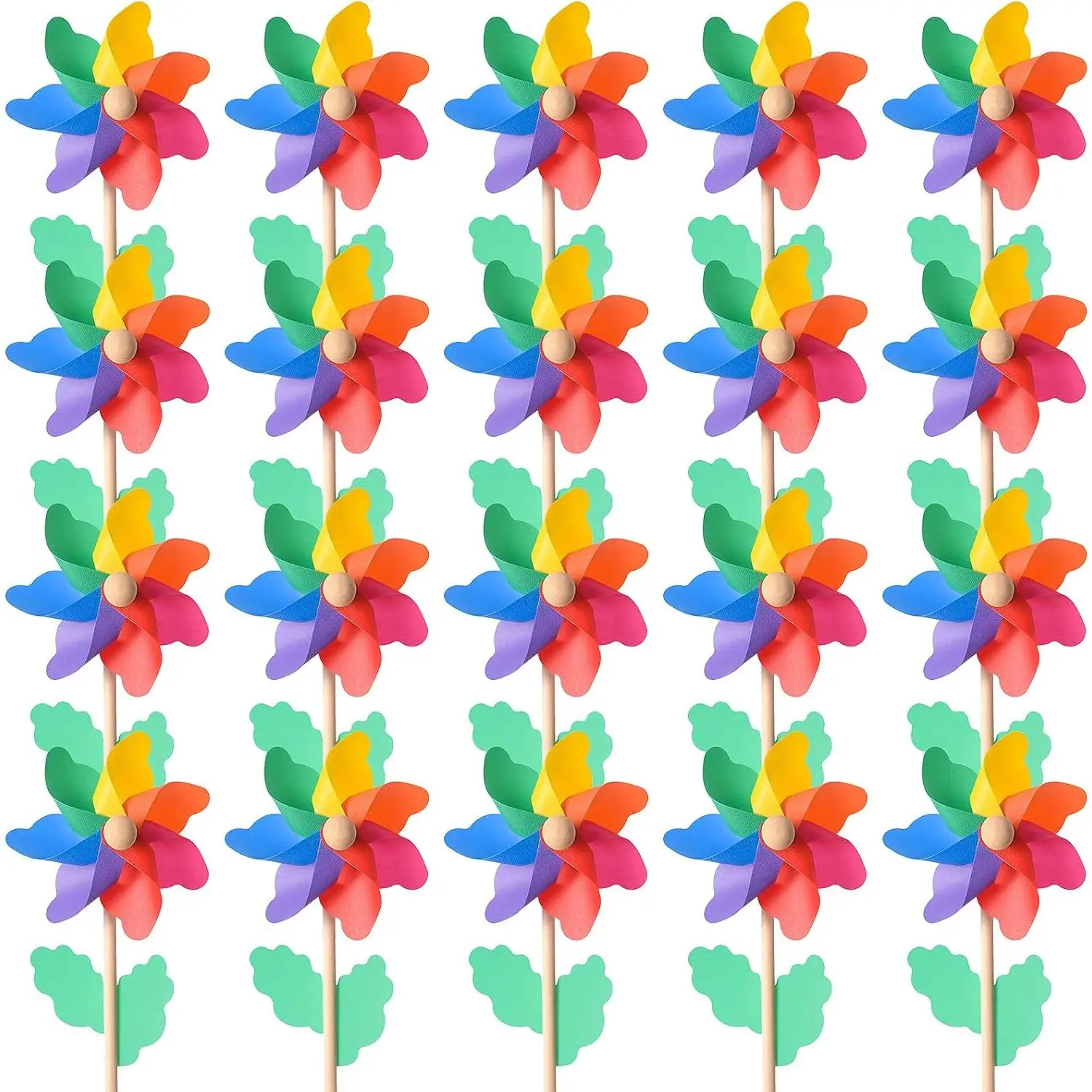 20 Pack Rainbow Pinwheels for Yard and Garden, Colorful Flower Pinwheels Toy for Kids, Plastic Wind Spinners for Outdoor Birthday Party Decor, No Assembly Required