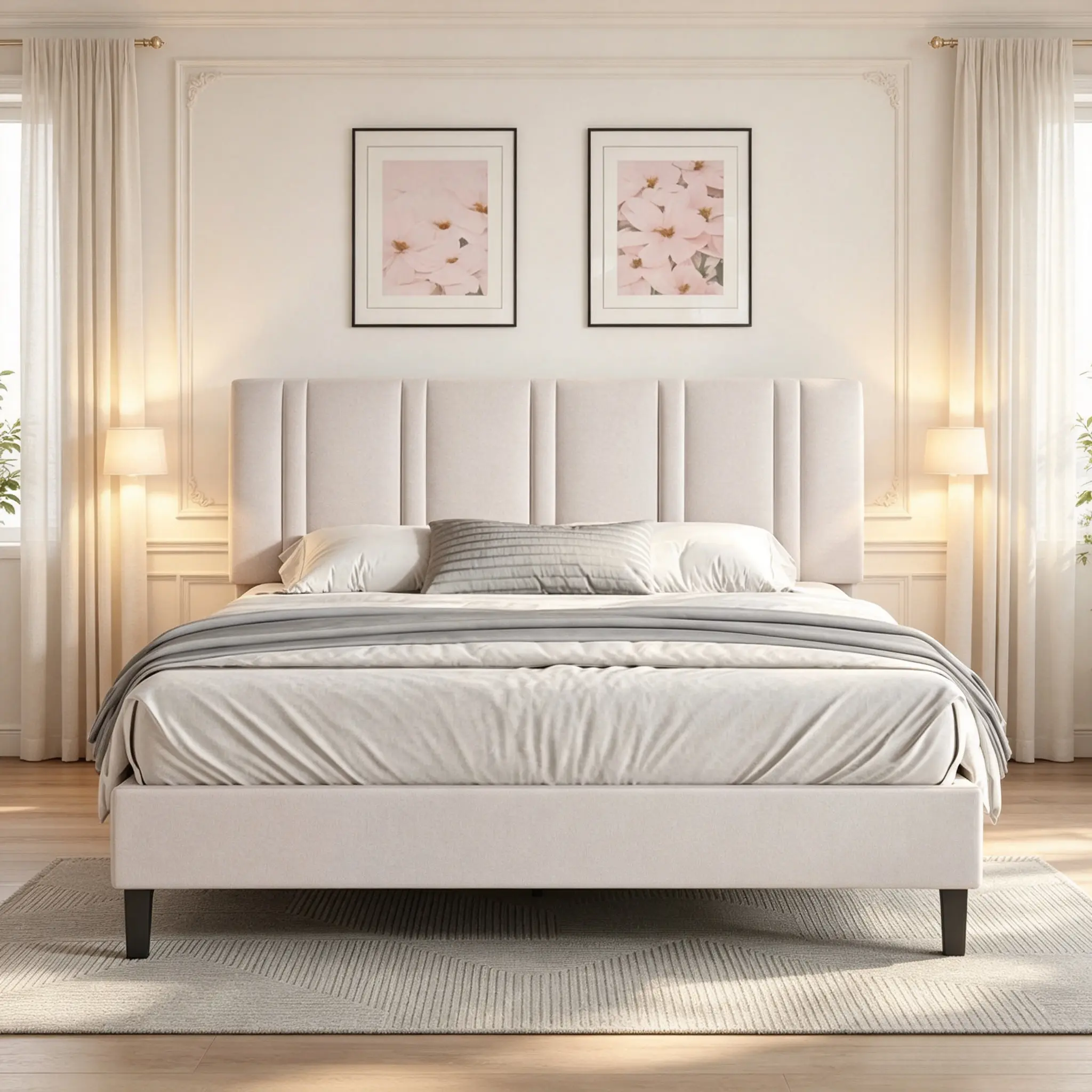 Twin/ Full/ Queen Size Bed Frame Bed frame with Headboard, modern panel bed frame, adjustable headboard, no box spring required, easy to assemble black/beige/pink/blue