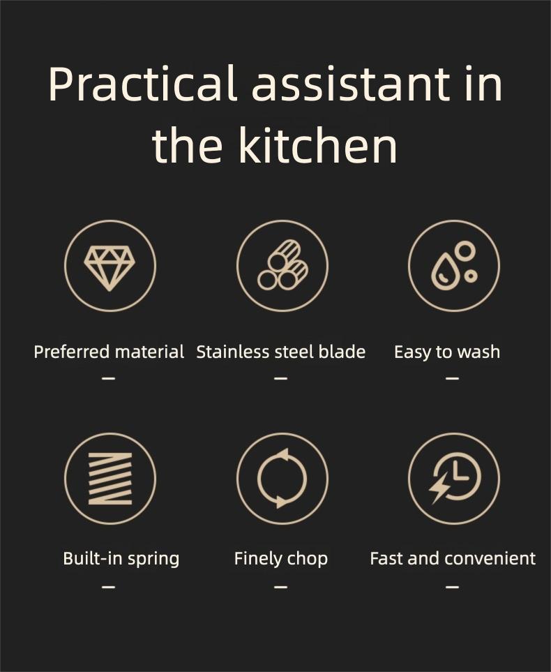 One-Push Garlic Chopper - Multi-function Kitchen Tool for Mincing Garlic, Ginger, Nuts - Thick 304 Stainless Steel, No Slip Grip