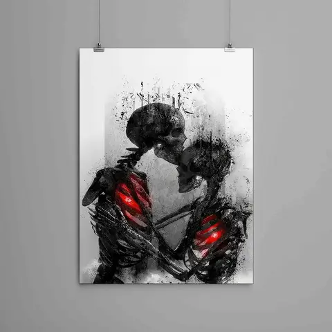 Romantic Skeleton Couple Pattern Unframed Painting, Wall Art Canvas Print, Wall Art Decor for Home Living Room Bedroom