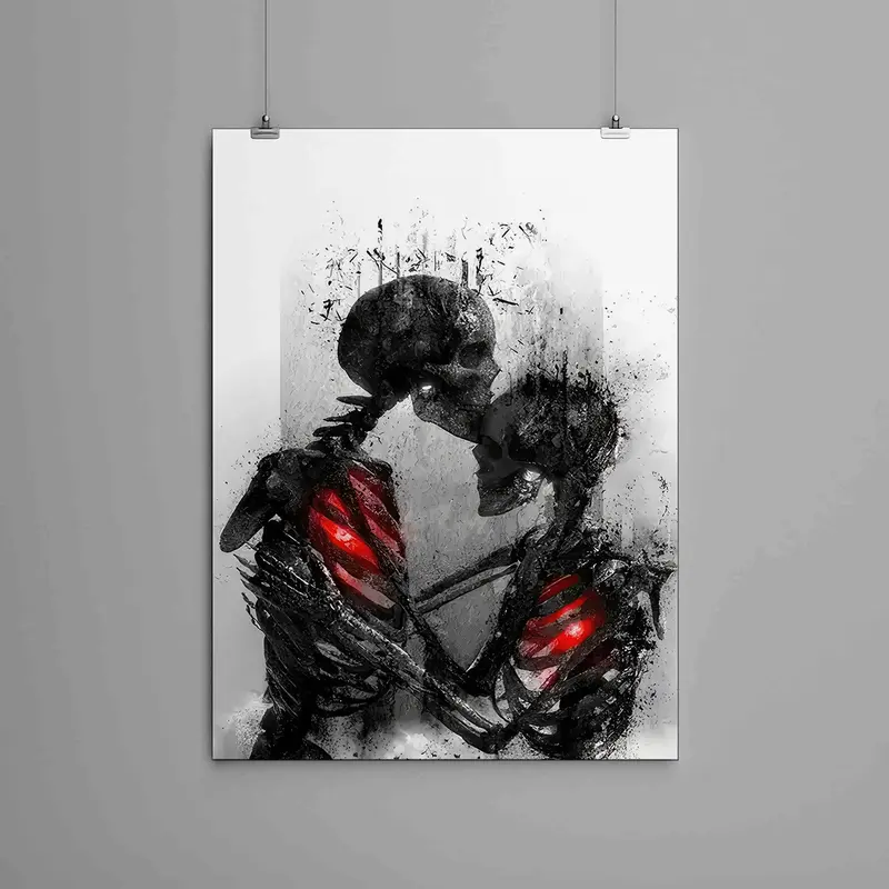 Romantic Skeleton Couple Pattern Unframed Painting, Wall Art Canvas Print, Wall Art Decor for Home Living Room Bedroom
