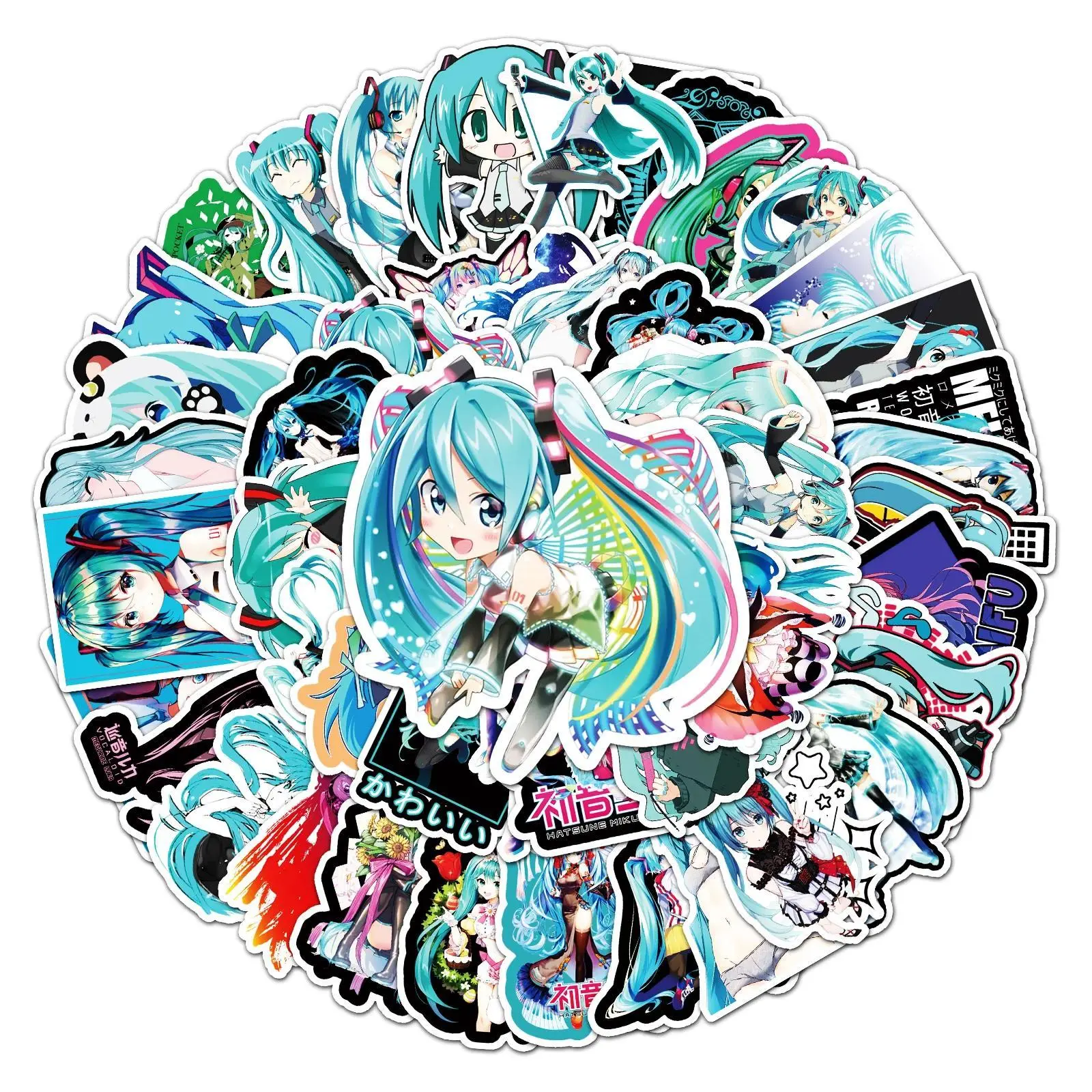 50PCS Cartoon Hatsune Miku Sticker Cute Waterproof Laptop Guitar Skateboard Book Luggage Graffiti Anime Stickers Party Gift