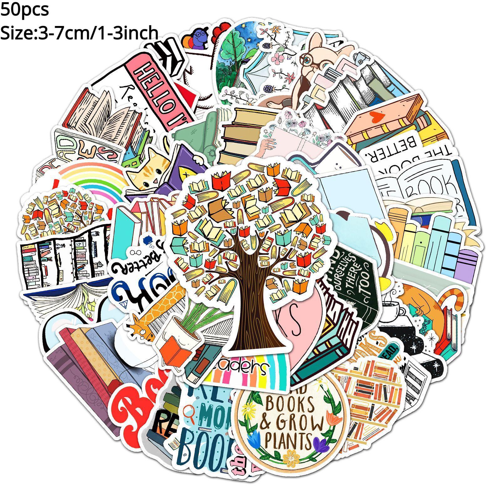 50pcs Book Pattern Water Cup Self-Adhesive Stickers, Waterproof Decorative Stickers For Scrapbooking For Student, Sticker Packs, Paper Book, Book Reading Stickers