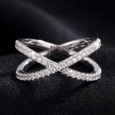 Women's Elegant Rhinestone Decorated Criss Cross Design Ring, Statement Ring, Exquisite Trendy Ring for Women, Wedding Engagement Anniversary Party Jewelry Gifts, Stackable Rings, Unique Rings, Fashionable Jewelry, Beautiful Rings