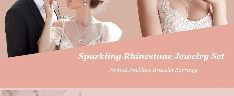 THUNARAZ 4 Pcs Silvery Dazzling Jewelry Set Teardrop Dangle Earrings for Women Crystal Bridal Prom Costume Jewelry Accessories Rhinestone Necklace Bracelet for Bride Bridesmaid for Wedding Party Engagements Business Banquets Christmas Gift