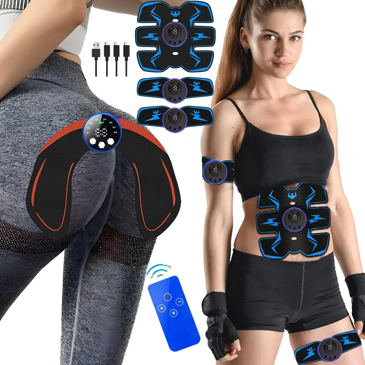 Smart Gym System, 1 Set Ab Trainer & Butt Massager & Accessories, Multi-part Massage Home Gym Essential for Abdominal Arm Hip Muscle Strength Training