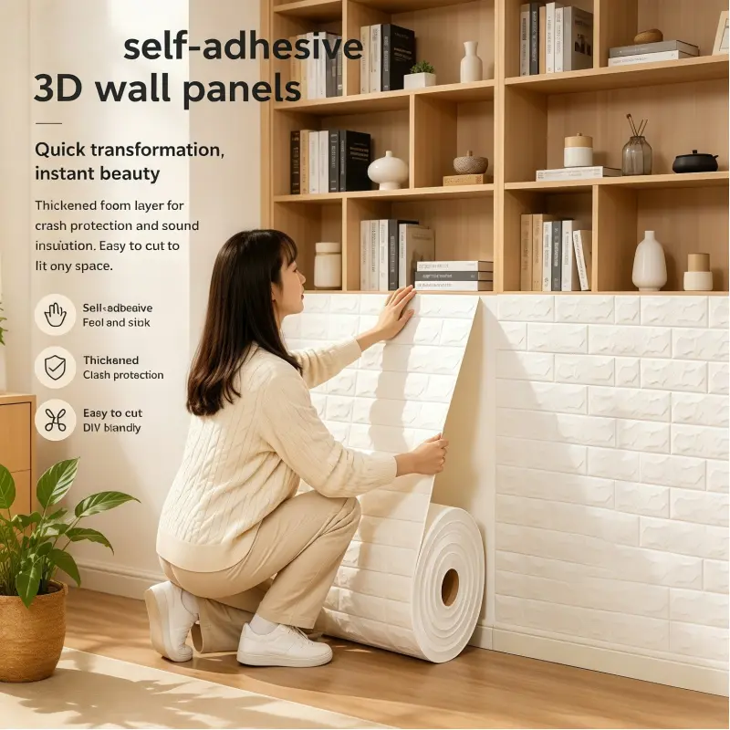 Flexible DIY Cuttable Self-Adhesive 3D Brick Wall Panels, Durable Wear-Resistant Foam Construction, Perfect for Indoor Background Wall, Boutique Shop and Balcony Wall Decoration