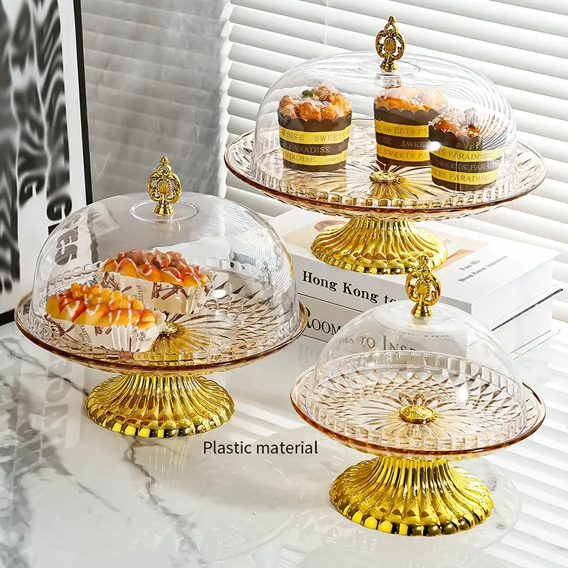 European-style plastic fruit plate cake plate fruit plate pastry plate for home use with lid dried fruit plate high foot creative thick large