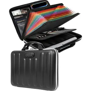Fireproof Document Box, Hard Case Document Organizer with Lock, 13 Pockets Accordion File Folder with Reflective Strip, Waterproof Safe Box for Important Documents & Valuables Storage, Black