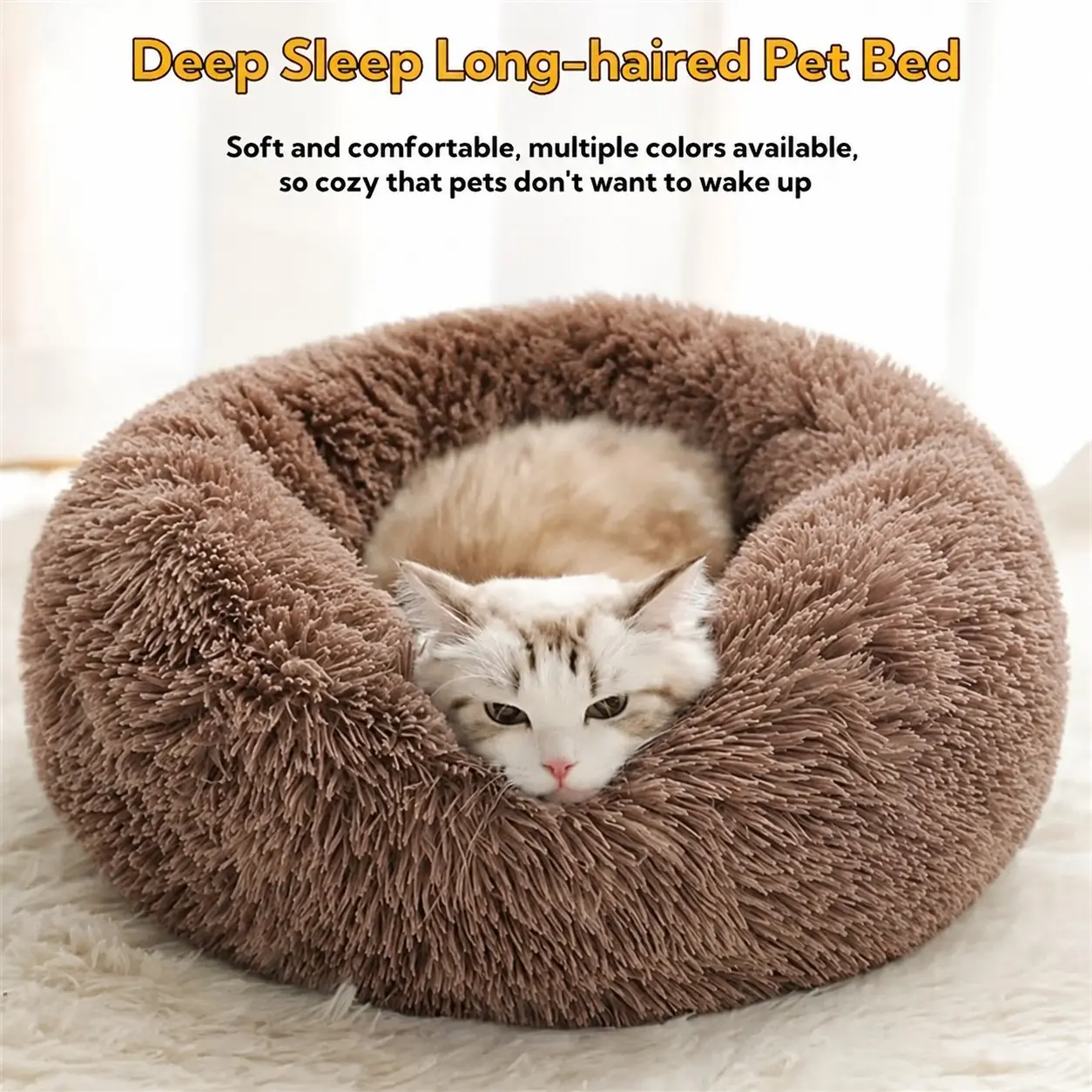 Soft Pet Cat Bed Pad Plush Warm Faux Fur dog Calm Bed Donut Round Bed Comfortable Sleeping Washable for Small Medium Dog and Cat