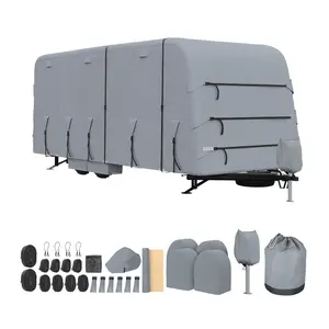 【Garvee】Heavy Duty 4-Layer Oxford RV Cover – Waterproof, UV & Tear Resistant Camper Storage Cover with Windproof Straps, Zipper Panels, Tire Covers, Storage Bag – Fits 18-20FT, Green