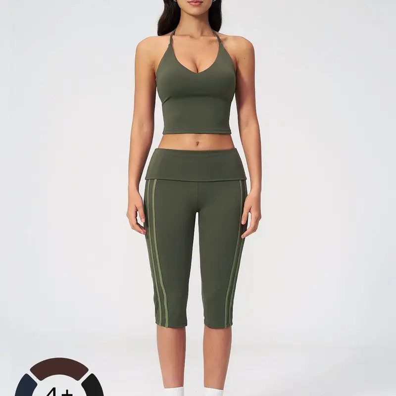 New European and American Yoga Outfit Set, Two-Piece Sportswear for Outdoor Activities, Slim-Fitting Backless Shock-Absorbing Yoga Outfit for Women, Athleisure Set, Fitness Wear, Yoga Fashion Set