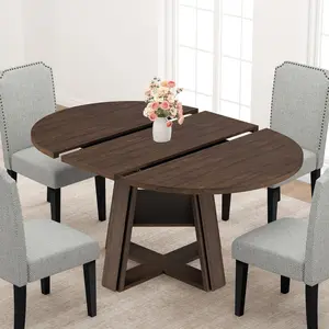 43.3"-59.06" Extendable Oval Dining Table, Transformer Round Kitchen Table with Wooden Pedestal Base & Storage Shelf for Kitchen & Apartment