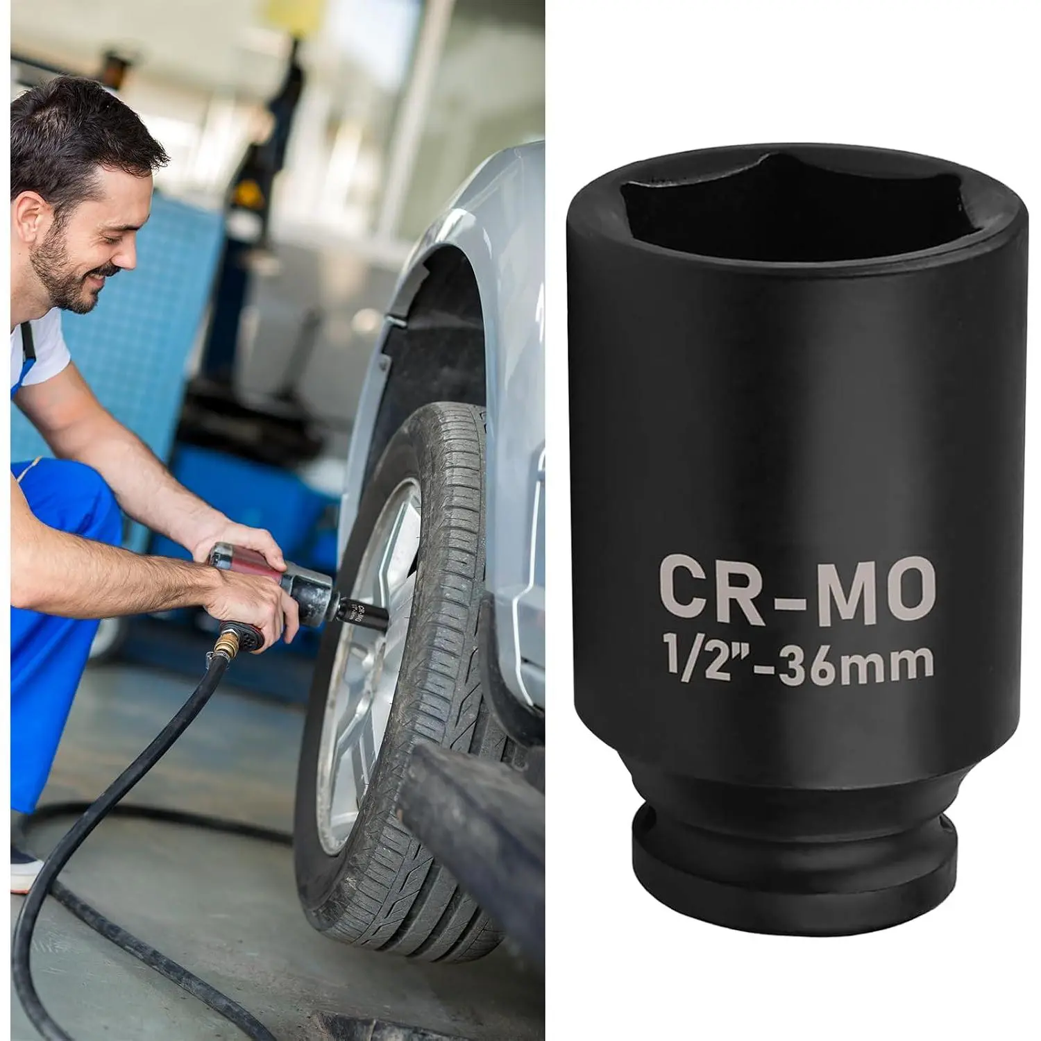 1/2 Drive 36mm Socket with 6 Point Design,1/2" Drive Deep  Sockets,CR-MO Steel  Sockets,Metric Axle Nut Socket for Easy Removal of Axle Shaft Nuts,Professional Automotive Tools (36mm)