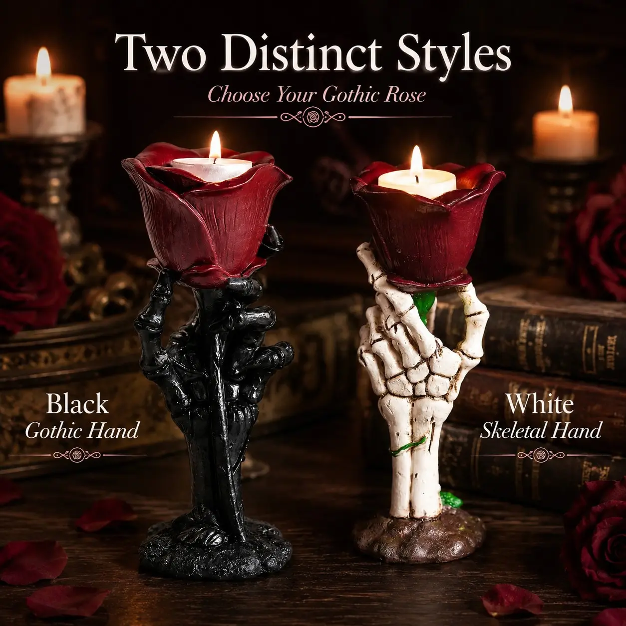 Halloween Skull Hand Rose Candle Holder, Resin Desktop Decor, Vintage Romantic Candle Stand, Home Atmosphere Decoration