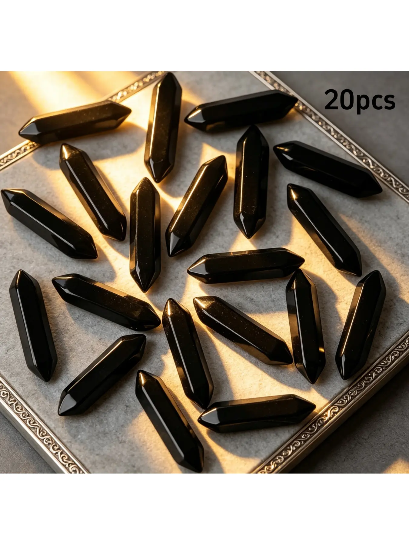 20Pcs Natural Stone Hexagonal Wands Obsidian Smooth Double-Sided Crystal Decor for Home Office Car Christmas Halloween Easter Gift Jewelry Hanging Ornament