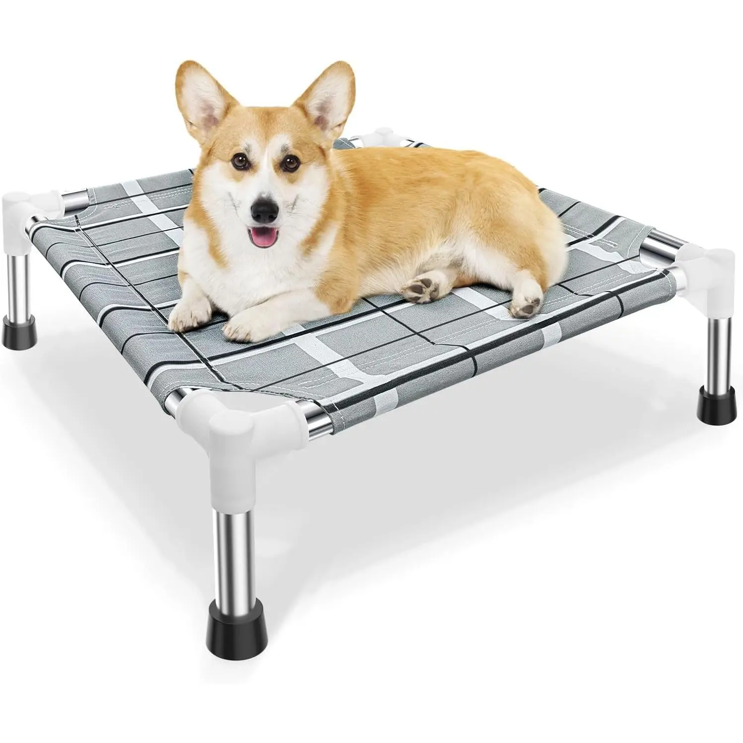 Elevated Raised Outdoor  Bed - Cooling Lifted Outside Dogs  Bed with Non-Slip   Hammock Bed with Stainless Steel Frame Portable Puppy  Bed for Indoor & Outdoor