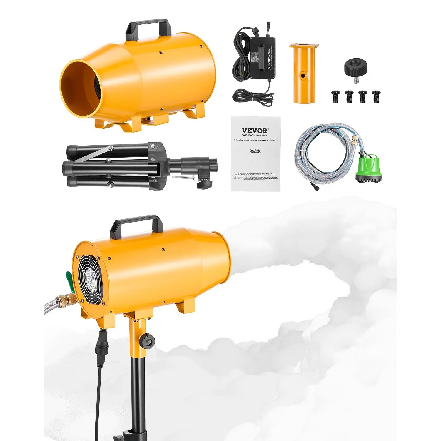 【Summerfinds】VEVOR 120V Dense Foam Machine for Parents, Foam Cannon with Adjustable Angle Control, Fan, Tripod, Vertical Setup, On-Off Button, Triangular Iron Frame, Smarter Waterproof Design for Backyard Bubble Fun