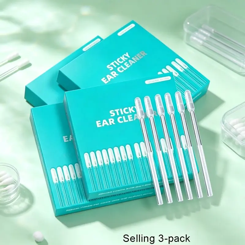Disposable sticky ear wax remover sticks with adhesive to pull ear wax easily. Soft safe material for adults & kids, painless ear cleaning tool, portable for home and travel to keep ear canal hygienic.
