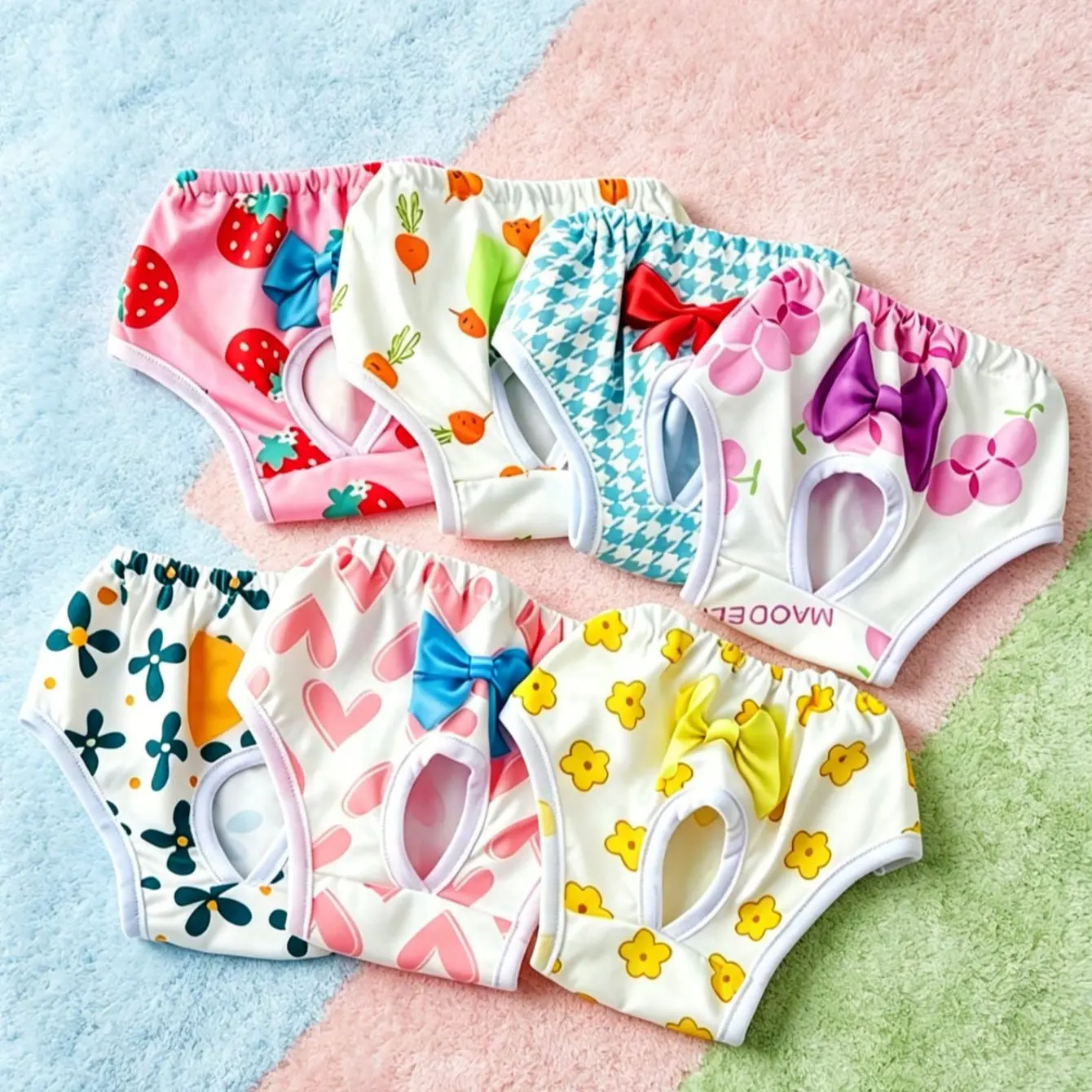7-Pack Washable Dog Underwear, Puppy Diapers, Cute Pet Print, Highly Absorbent, Reusable, Leak-Proof, Suitable for Small and Medium Dogs