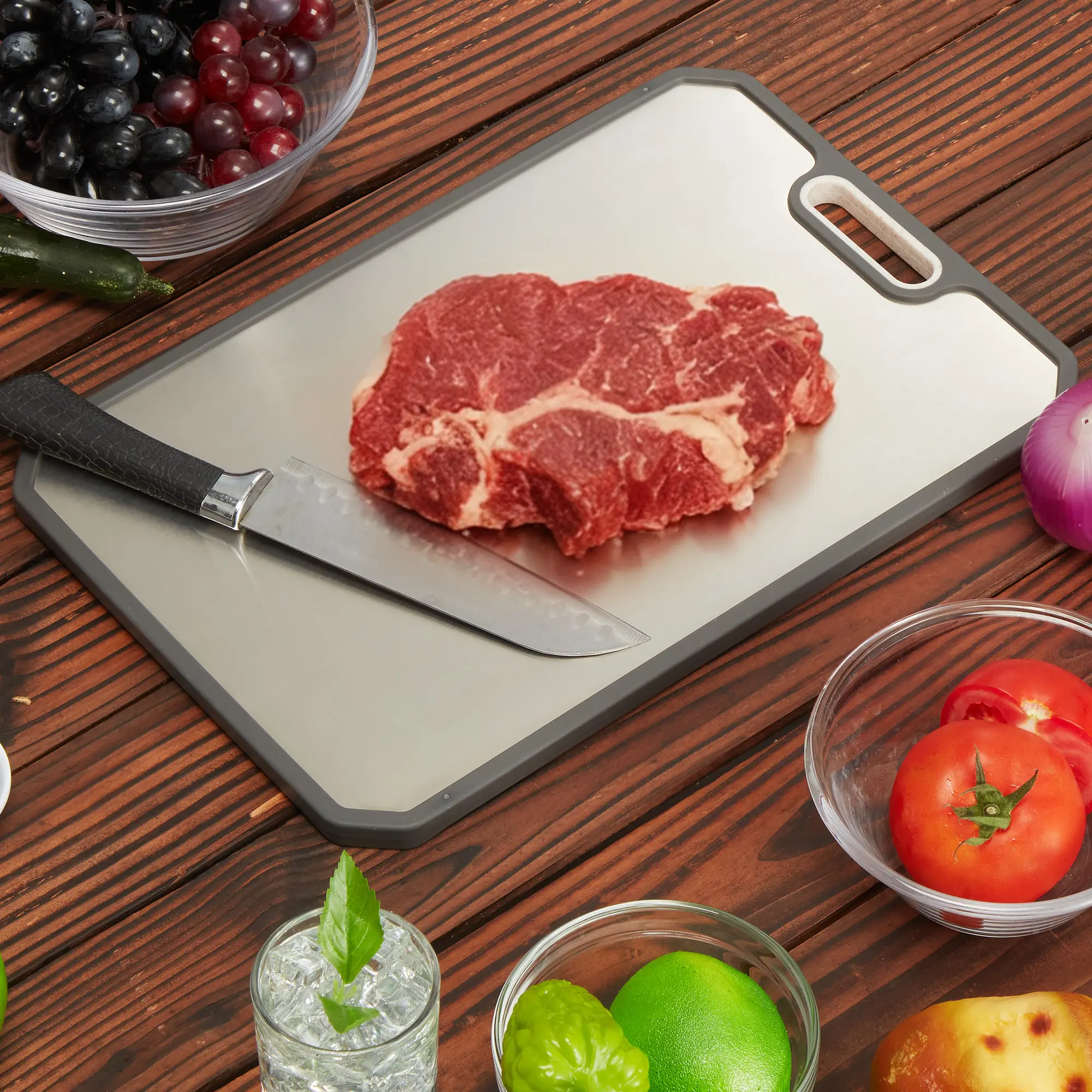 Superior 304 Stainless Steel Cutting Board for Kitchen – Double-Sided Chopping Board with Deep Juice Groove, Handle, Dishwasher Safe, Large 15x10 Inch, Durable & Hygienic Food Prep Surface