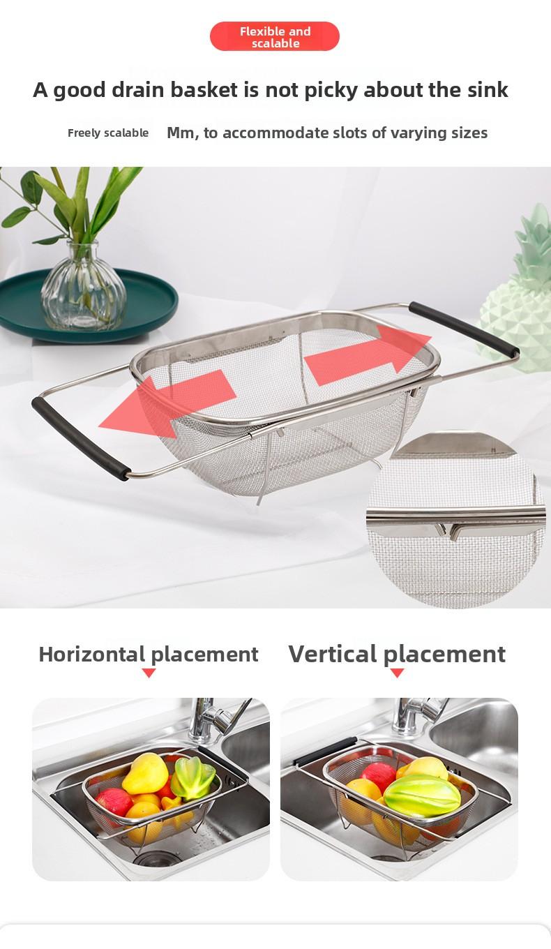 Stainless Steel Colander Strainer - 6-Quart Collapsible Colander with Expandable Rubber Handles - Rectangular Sieve, Fine Mesh Stainless Steel Strainers and Colanders for Kitchen