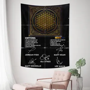 Bring Me The Horizon band Sempiternal Album Tapestry - Golden Geometric Circular Symmetrical Mandala Totem Poster Wall Hanging, Metal Rock Music Fabric Banner, Dark Aesthetic Room Decor