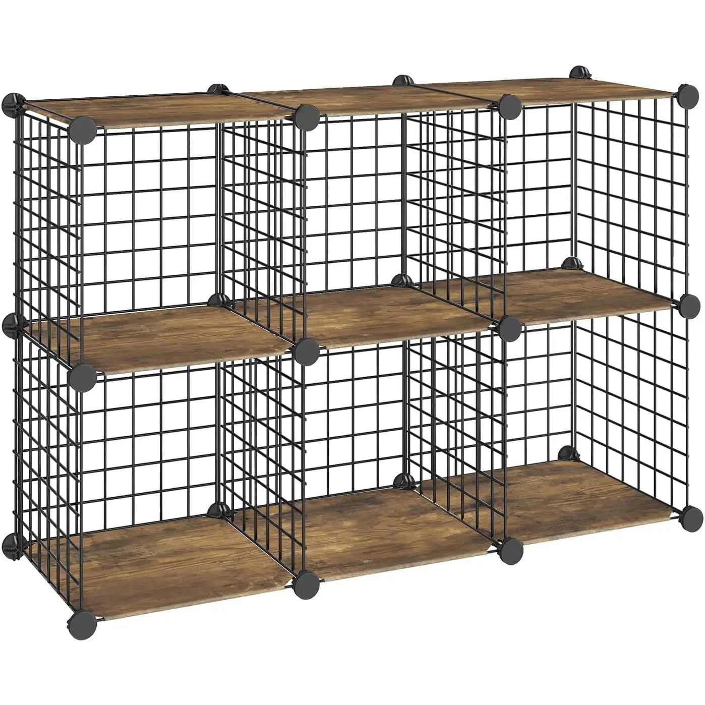 6-Cube Metal Wire Storage Cube Organizer with Installation - Durable Shelving & Storage Rack, Modular Closet Cabinet Shelf, Room Accessories for Living Room, Office (Rustic Brown & Black BF06CW01)