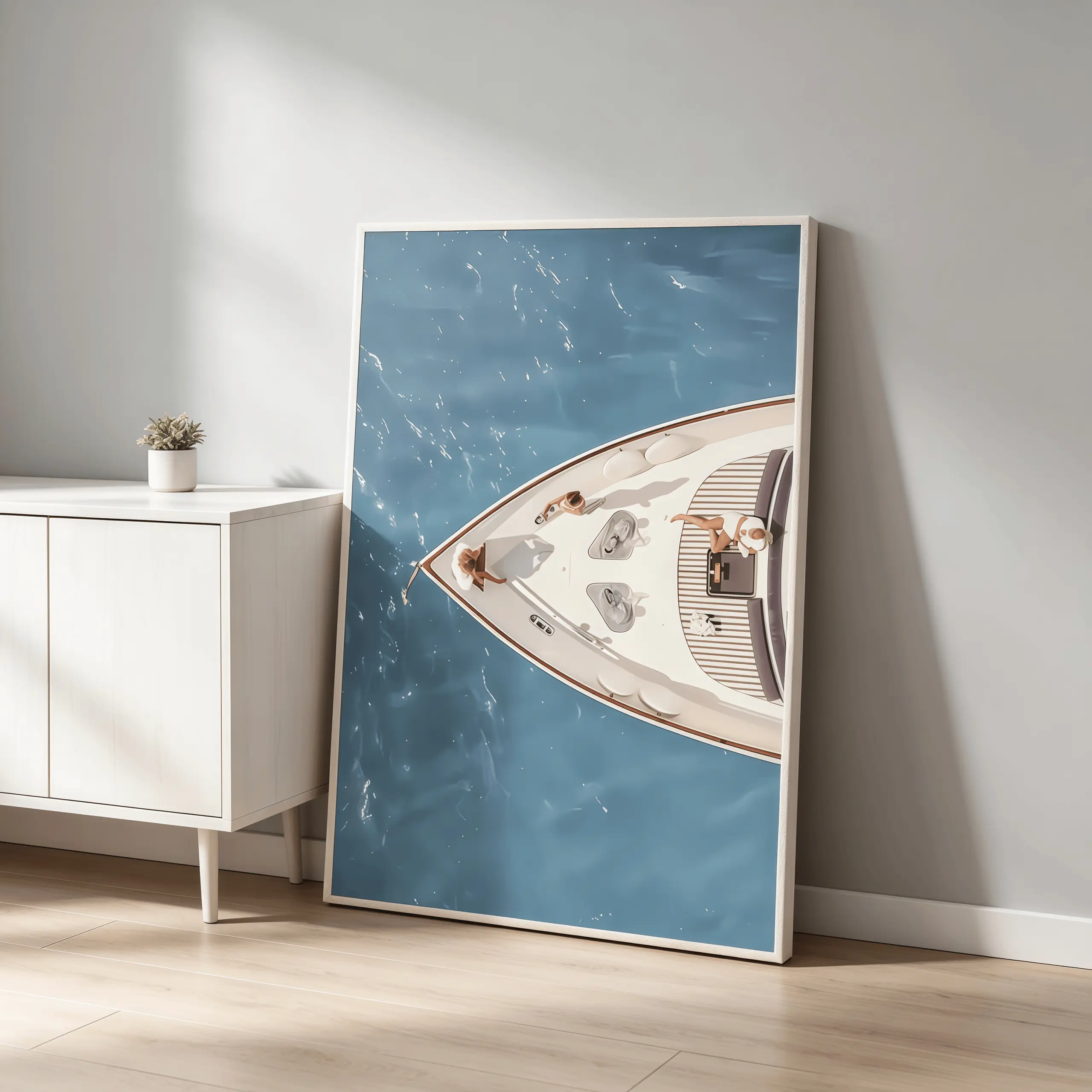 1pc, Artwork, Wall Art, Hanging Wall Art, Vintage Poster, Luxury Yacht Digital Print, Summer Sailing Blue Sea Poster, Home Decor, Housewarming Gift, Frameless Indoor Decoration, Canvas Prints