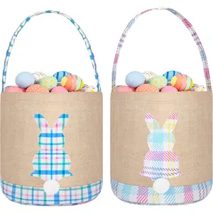 Easter Bunny Basket Canvas Easter Egg  Decorations Storage  Grocery Candy Bag Gifts