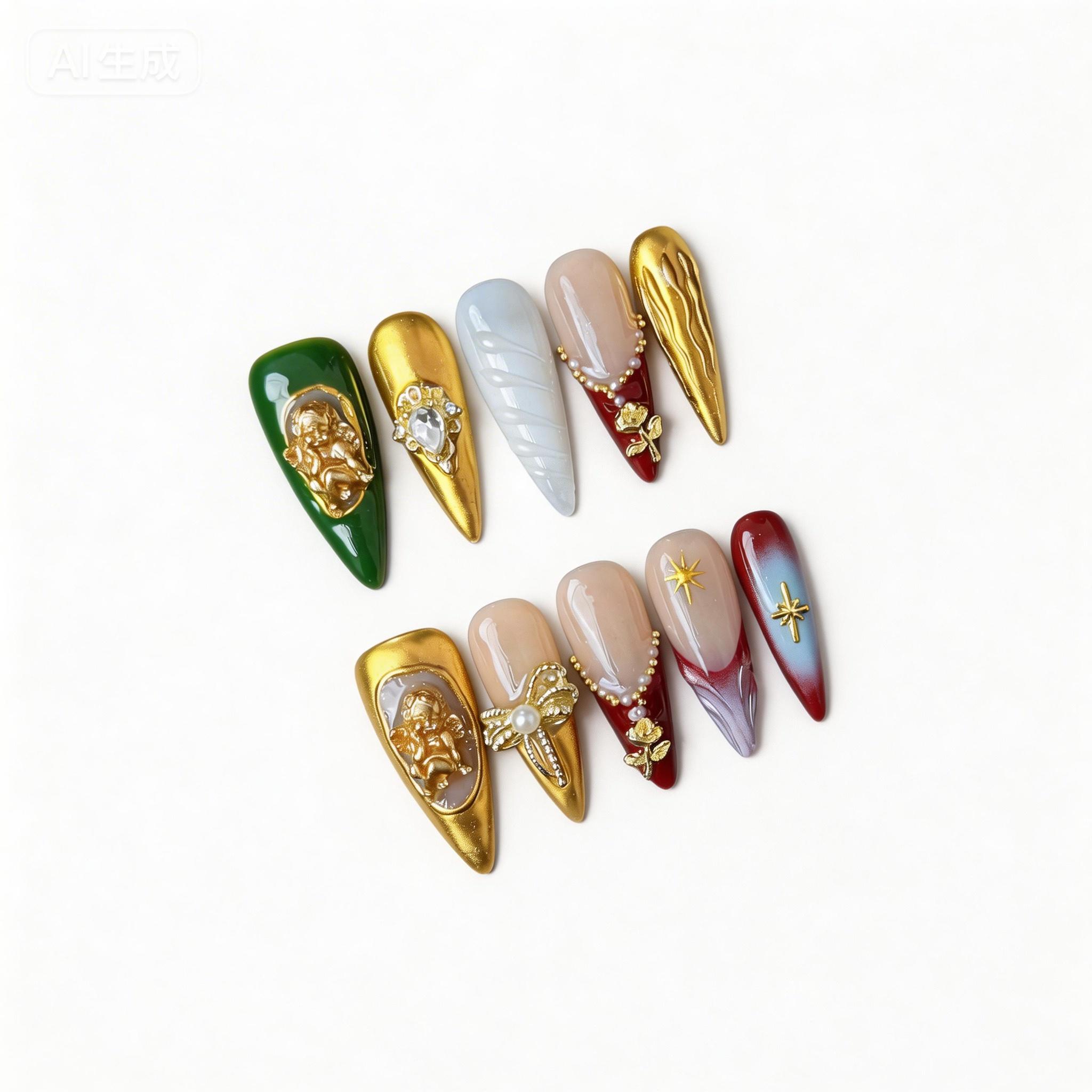 Vintage Cross Press-On Nails, Old Money Aesthetic Handmade Reusable False Nails, Luxury Cross Design Press On Manicure Set Nails for Women, Gothic Cross Nail Art