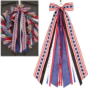 Patriotic Bow Sash Wired Edge Large 27.5 Inch Red White Blue Ribbon for 4th of July Wreath Memorial Day Veterans Day Front Door Decorationfidget toys