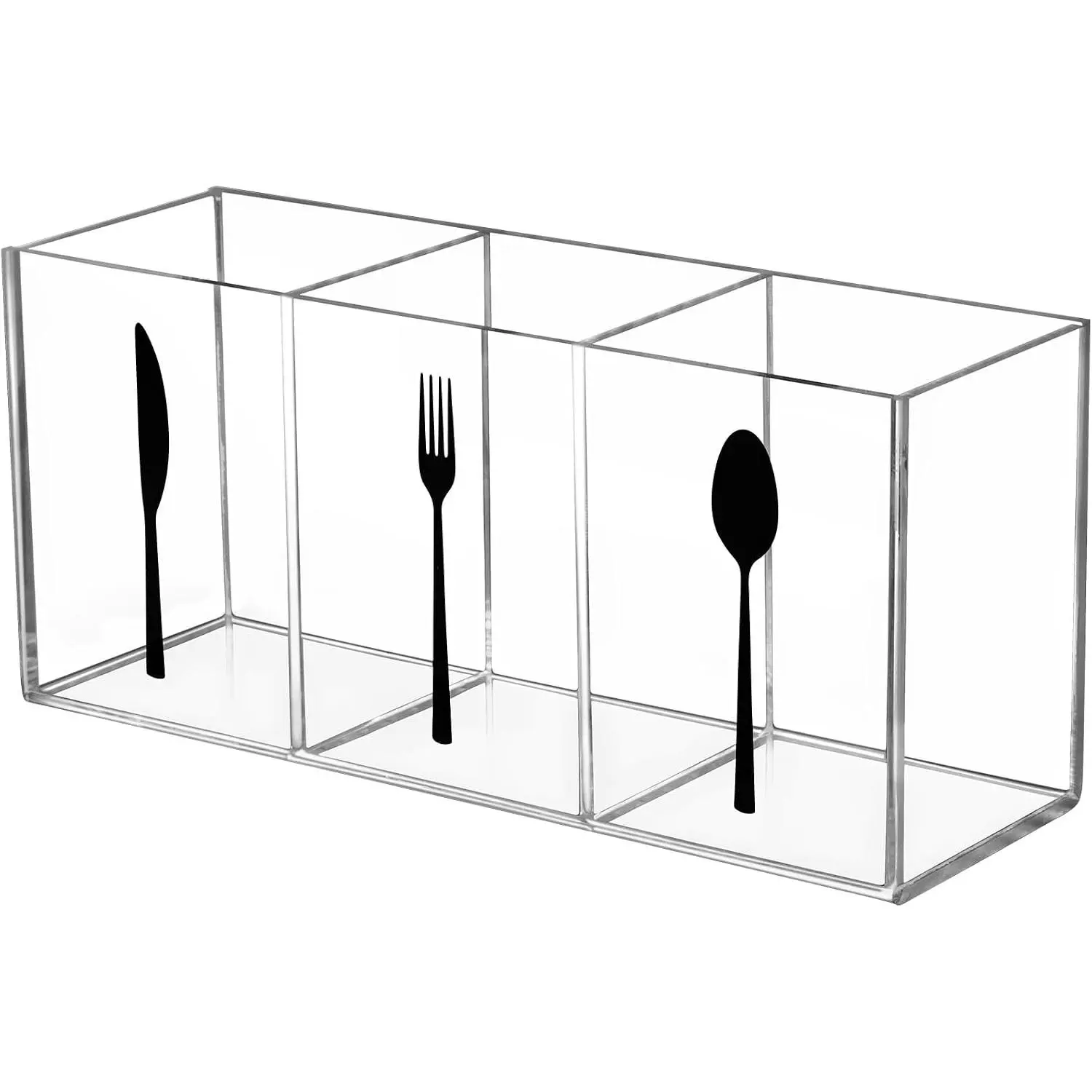 Clear  Cutlery Storage Organizer, Transparent Silverware  3 Section Tableware Plastic Holder for Kitchen Indoor Outdoor Decoration Supplies