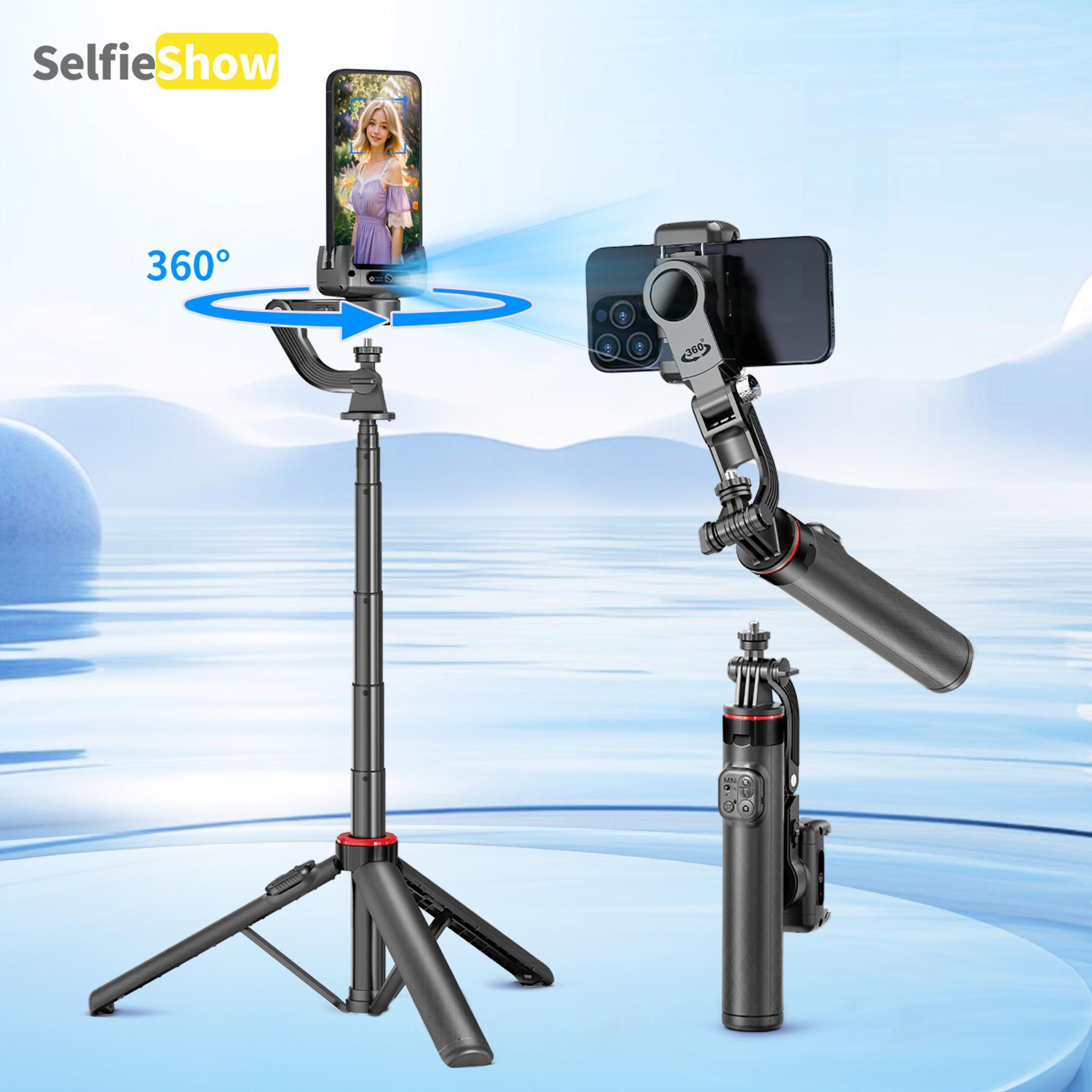 SELFIESHOW Multifunctional Stabilizer Tripod Selfie Stick, Face Tracking Selfie Stick with Remote Control, Camera Stand, Adjustable Selfie Accessories, Gimbal Stabilizer, Tripod Standing Photo, Black