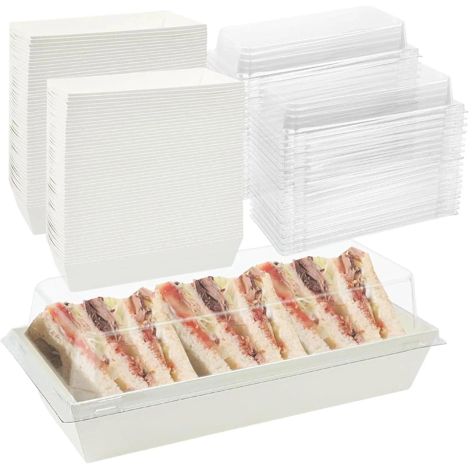 100 Pack Paper Charcuterie Boxes with Clear , Disposable  Sandwich Boxes  Containers for Bakery, Desserts, Sushi, Strawberries, Cookies, Cookies, Hamburgers (White)