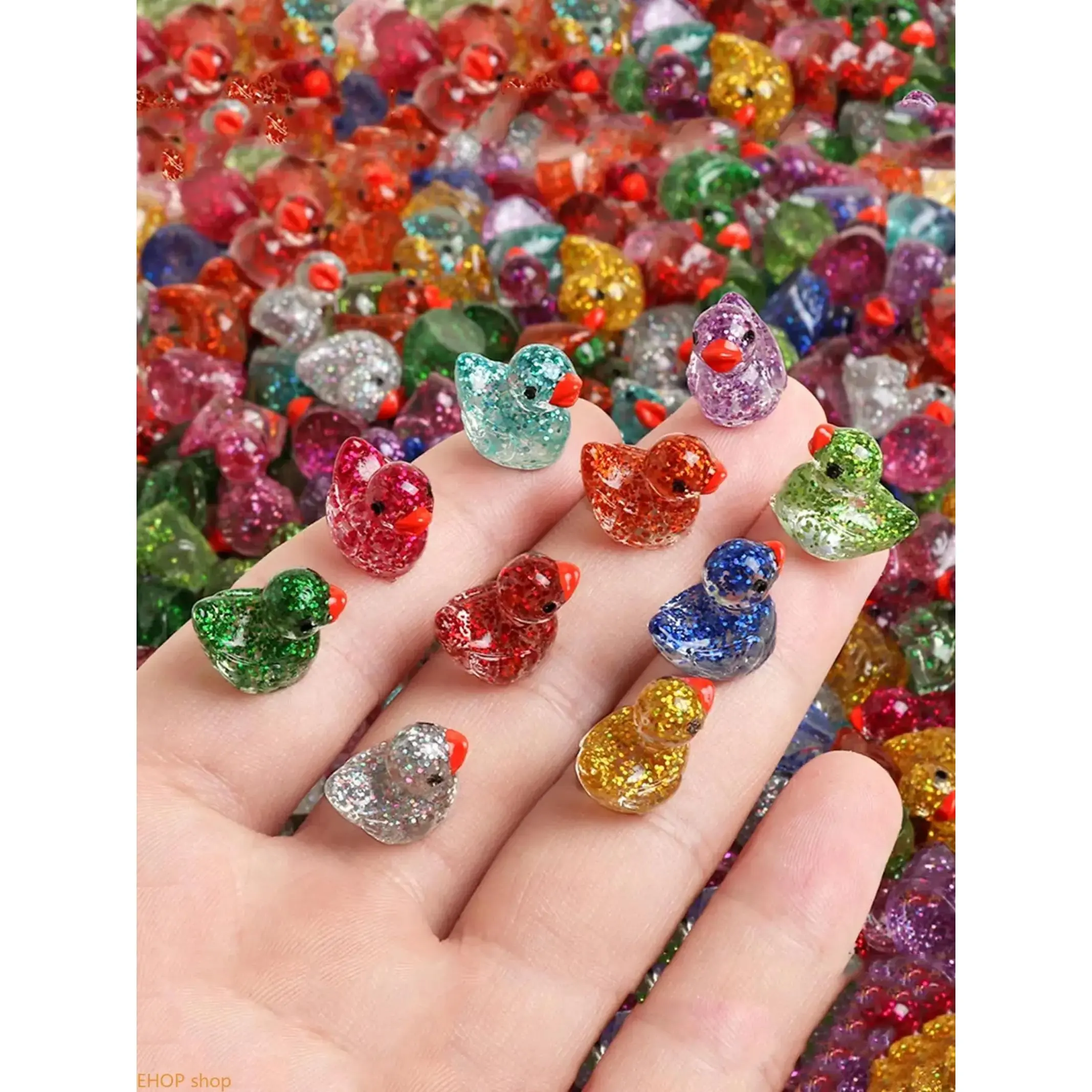 50pcs Glitter Duck Miniature Resin Accessories, DIY Handmade Accessories, Crafts, Charm, Little Yellow Duck Doll Pendant, Micro Landscape, Moss Landscaping Small Ornaments, Garden, Doll House Ornaments, Decoration, Luminous Onion Mini Duck